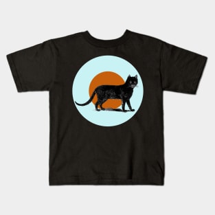 Halloween Black Cat, Signs and Symbols - Pale Blue and Cinnamon Kids T-Shirt